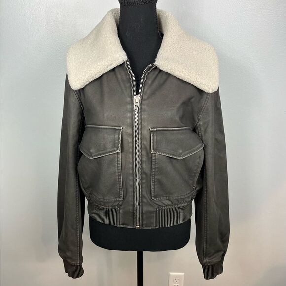 ❄️Blank NYC Faux Leather Aviator Jacket with Faux Shearling Collar - Picture 1 of 8